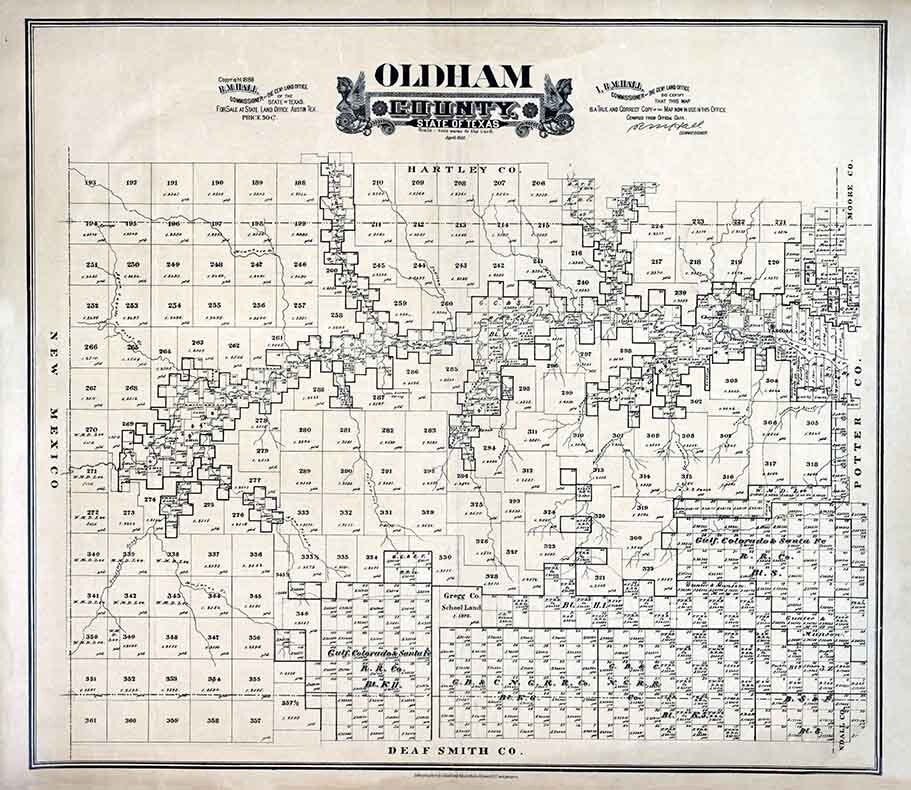 1888 Farm Line Map of Oldham County Texas