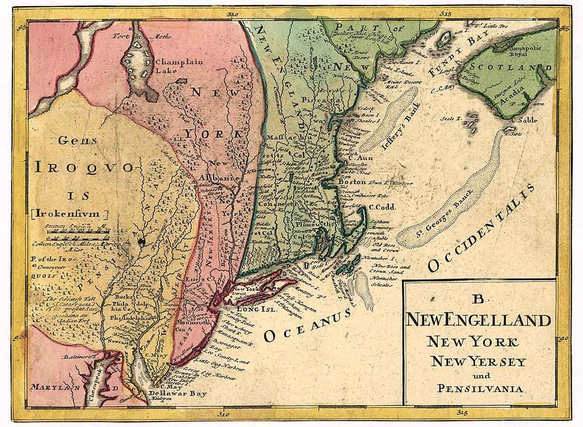 1759 Map of B New Engelland New York New Yersey and Pensilvania