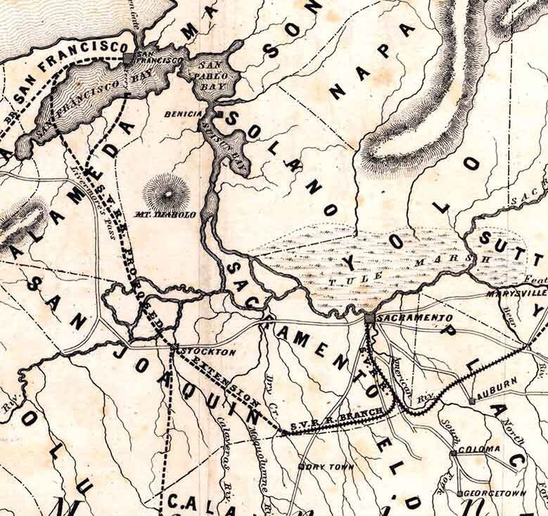 1854 Map of Sacramento Valley Railroad California