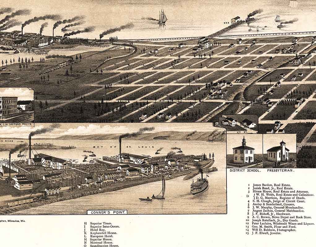 1883 Panoramic Map of Superior Wisconsin