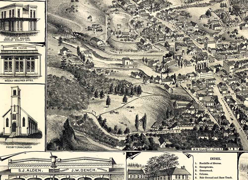 1888 Panoramic Map of Placerville California