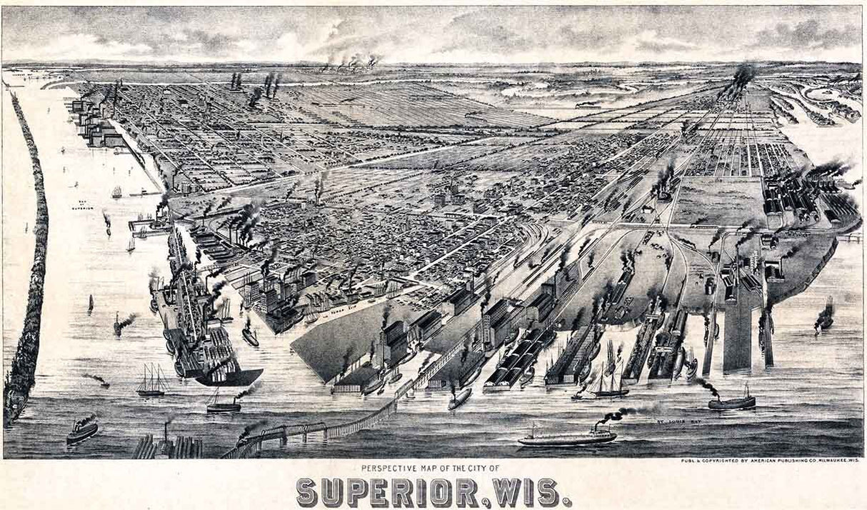 1893 Panoramic Map of Superior Wisconsin