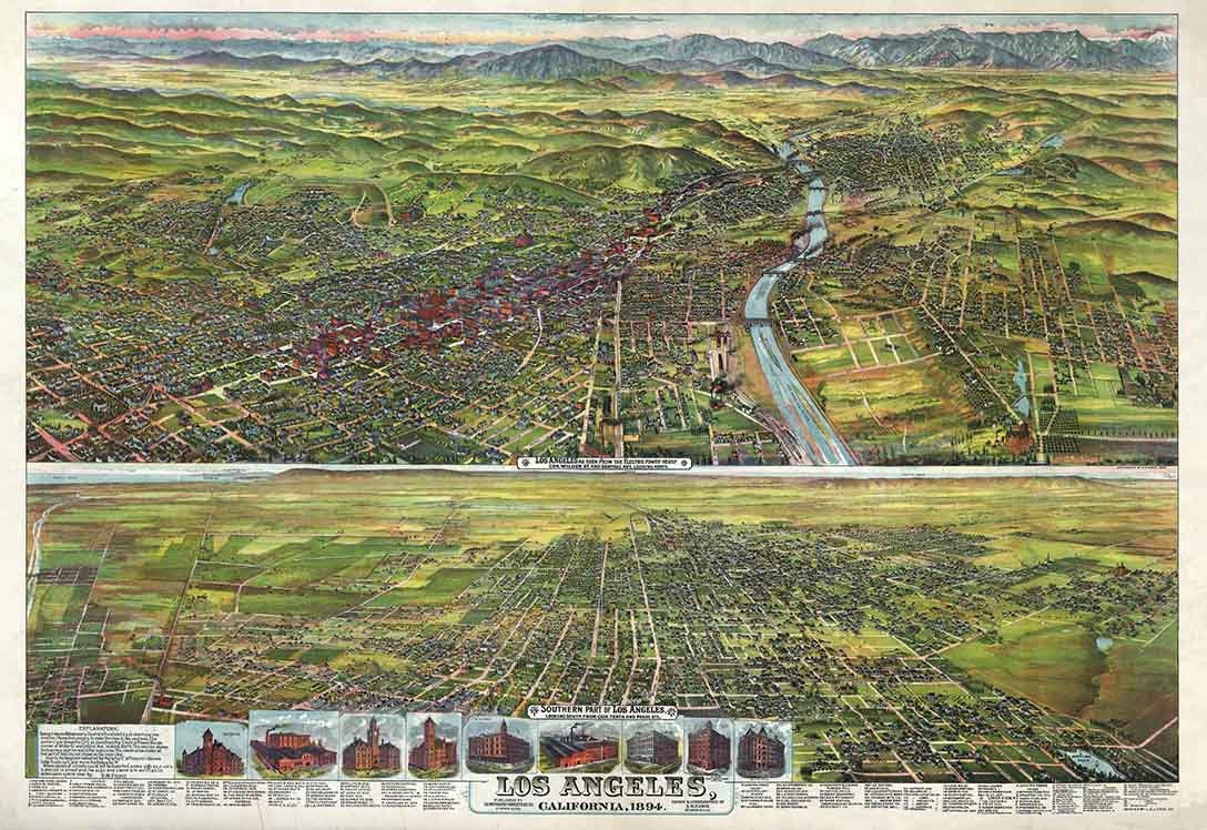 1894 Panoramic Map of Los Angeles California