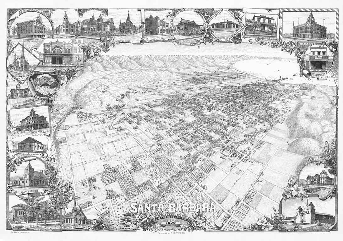 1898 Panoramic Map of Santa Barbara California