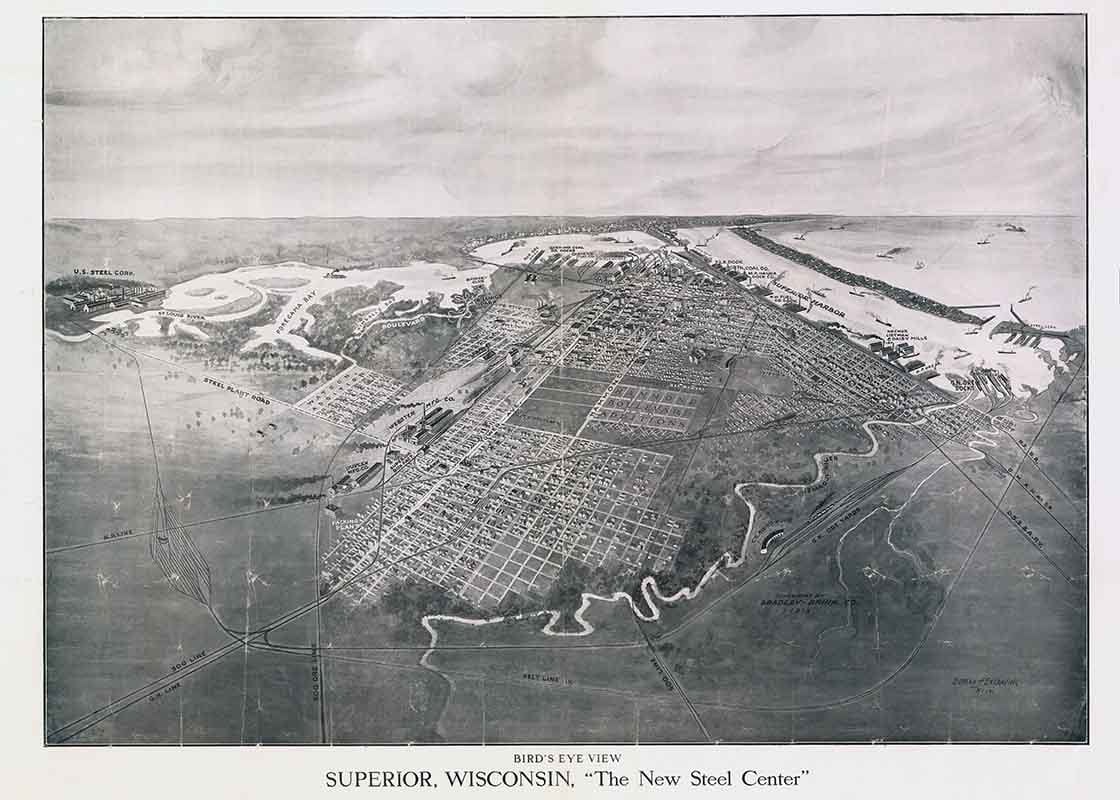 1913 Panoramic Map of Superior Wisconsin
