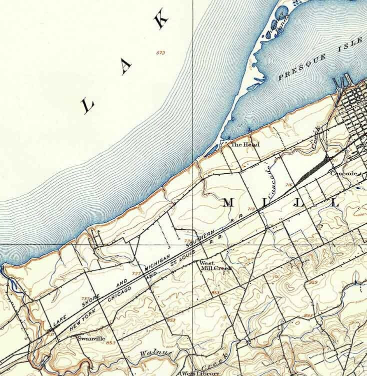 1899 Topo Map of Erie Pennsylvania Quadrangle Lake Erie