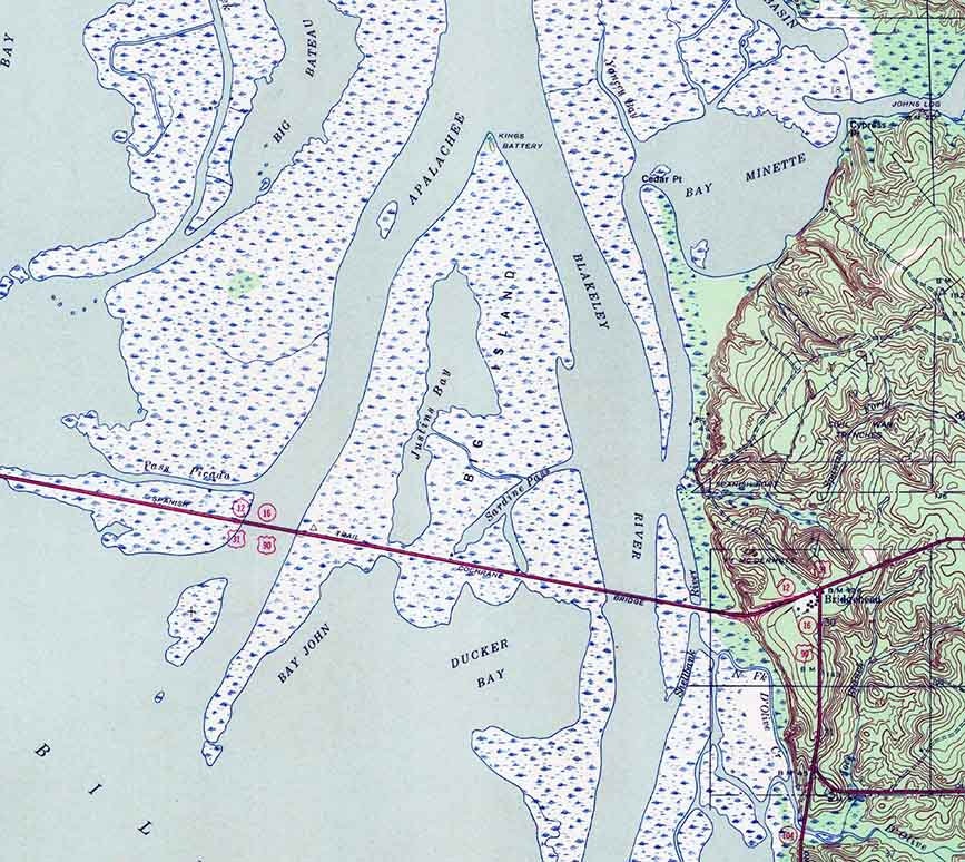 1942 Topo Map of Blakeley Alabama Quadrangle