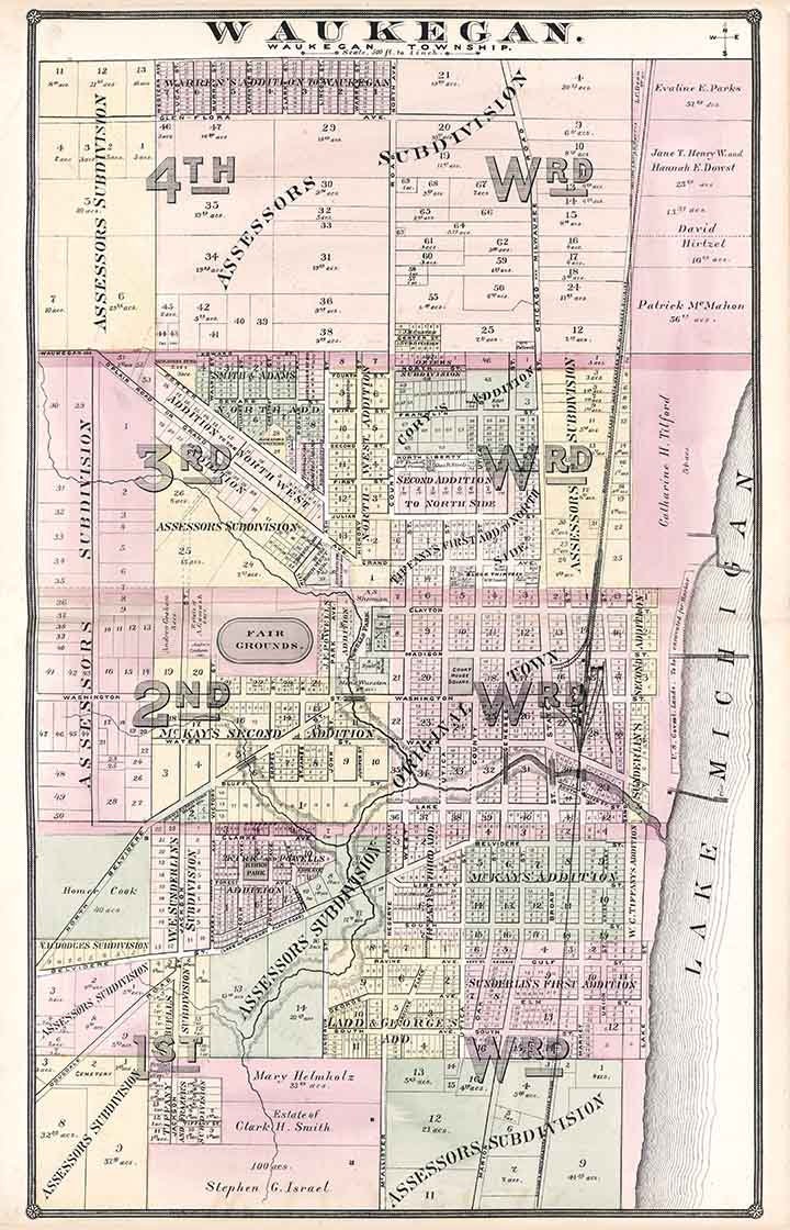 1885 Map of Waukegan Lake County Illinois
