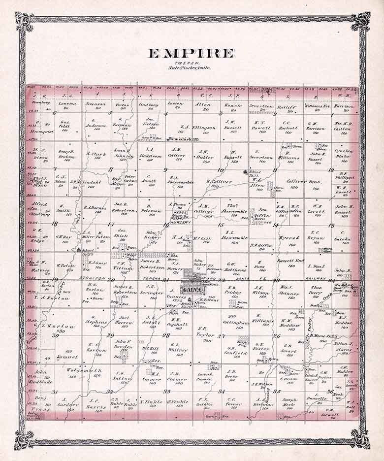 1884 Map of Empire Township McPherson County Kansas