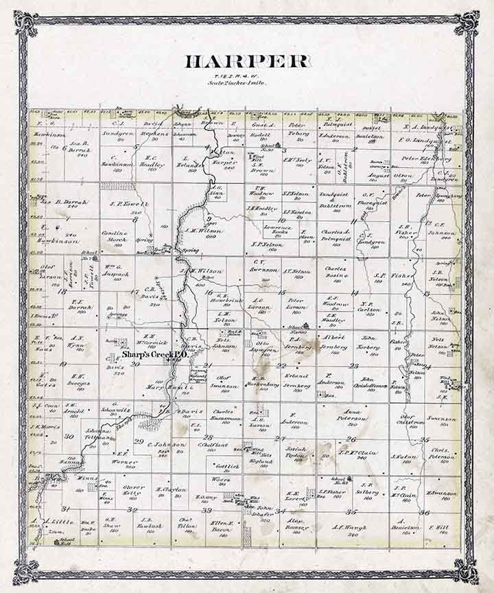 1884 Map of Harper Township McPherson County Kansas