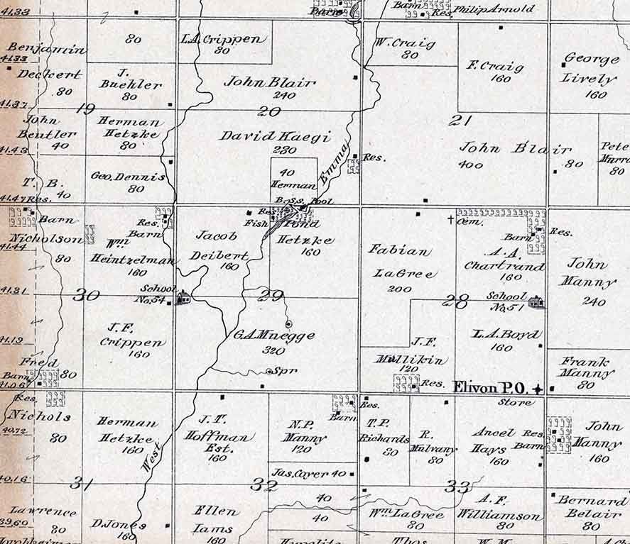 1884 Map of Meridian Township McPherson County Kansas