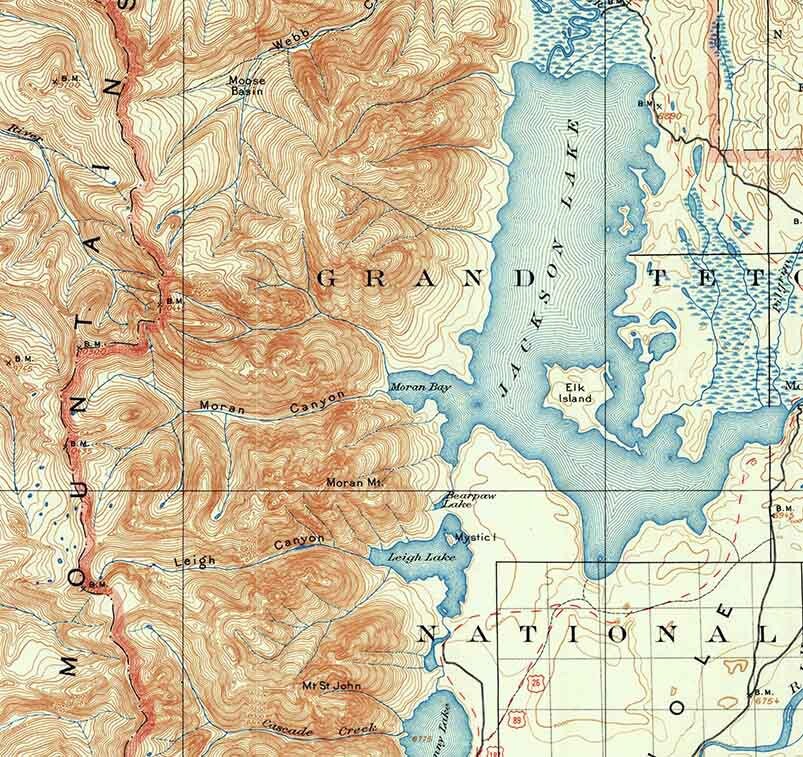1899 Topo Map of Grand Teton Wyoming Quadrangle Jackson Lake
