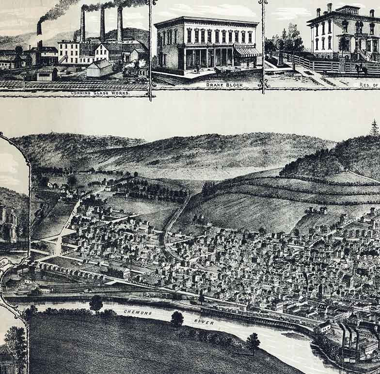 1882 Panoramic Map of Corning New York Lake Erie Syracuse Geneva