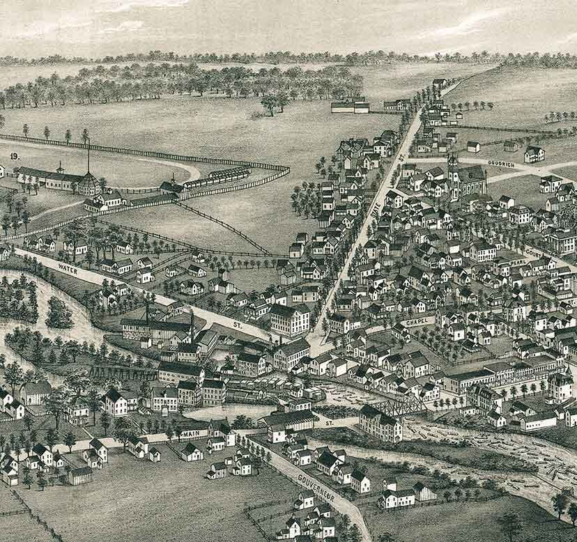 1885 Panoramic Map of Canton New York