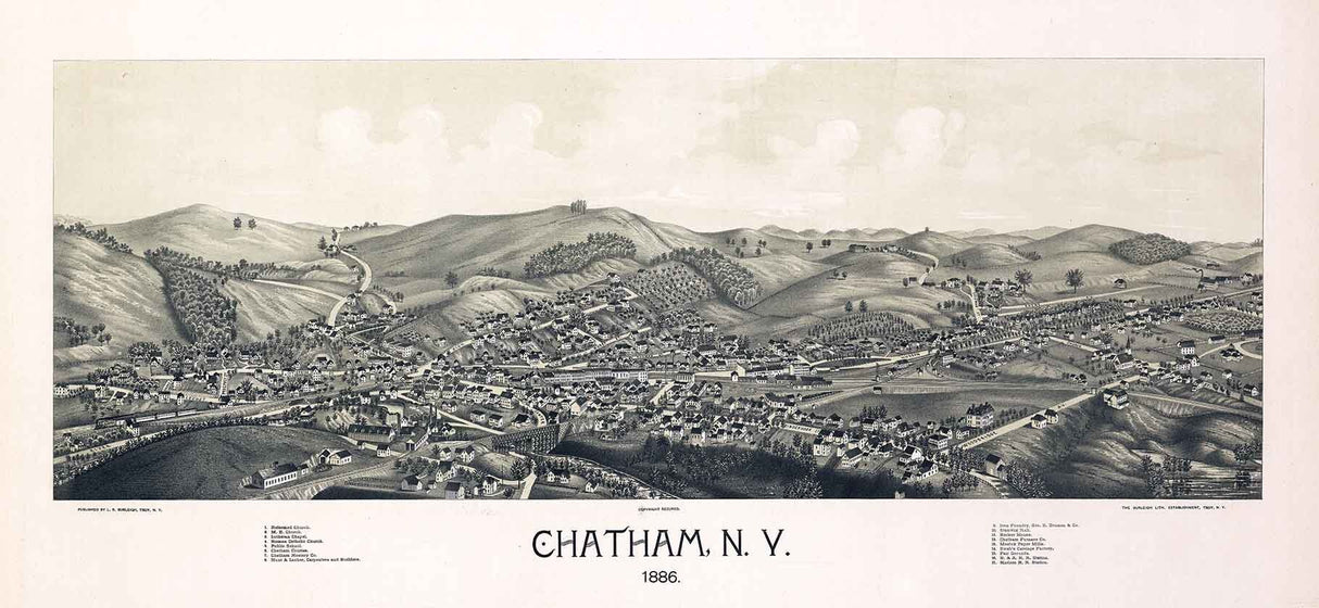 1886 Panoramic Map of Chatham New York