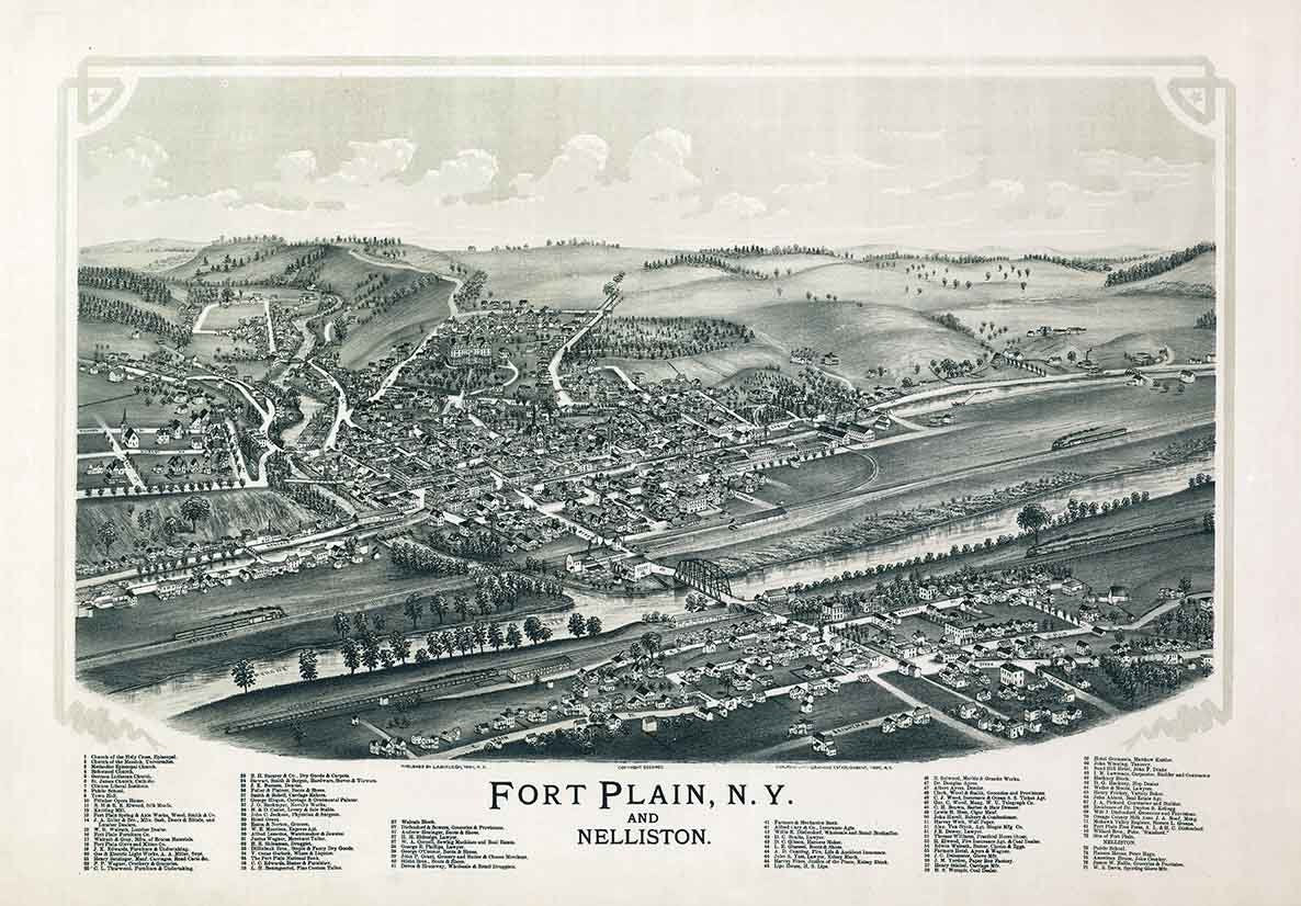1891 Panoramic Map of Fort Plain New York Nelliston New York