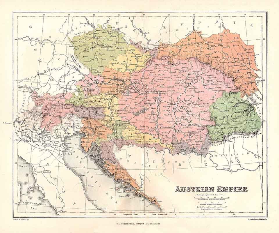 1874 Map of Austrian Empire
