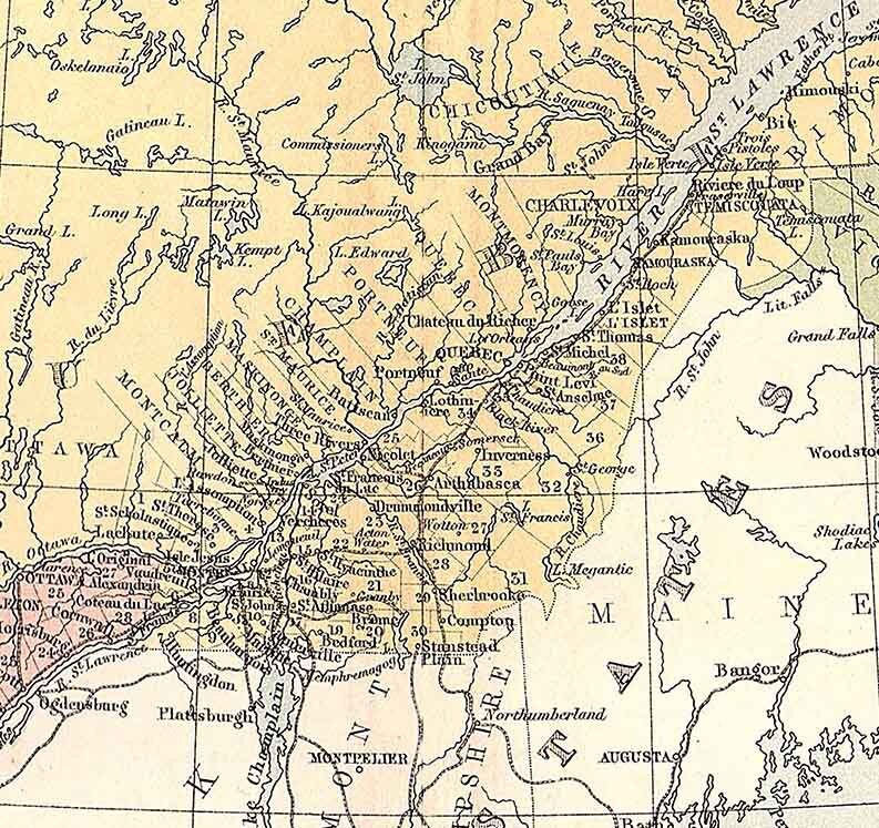 1874 Map of Canada Eastern Provinces and NewFoundLand