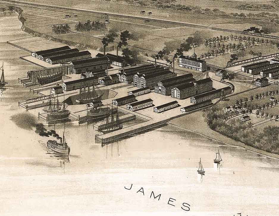 1891 Panoramic Map of Newport News Virginia