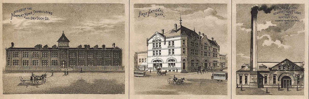 1891 Panoramic Map of Newport News Virginia