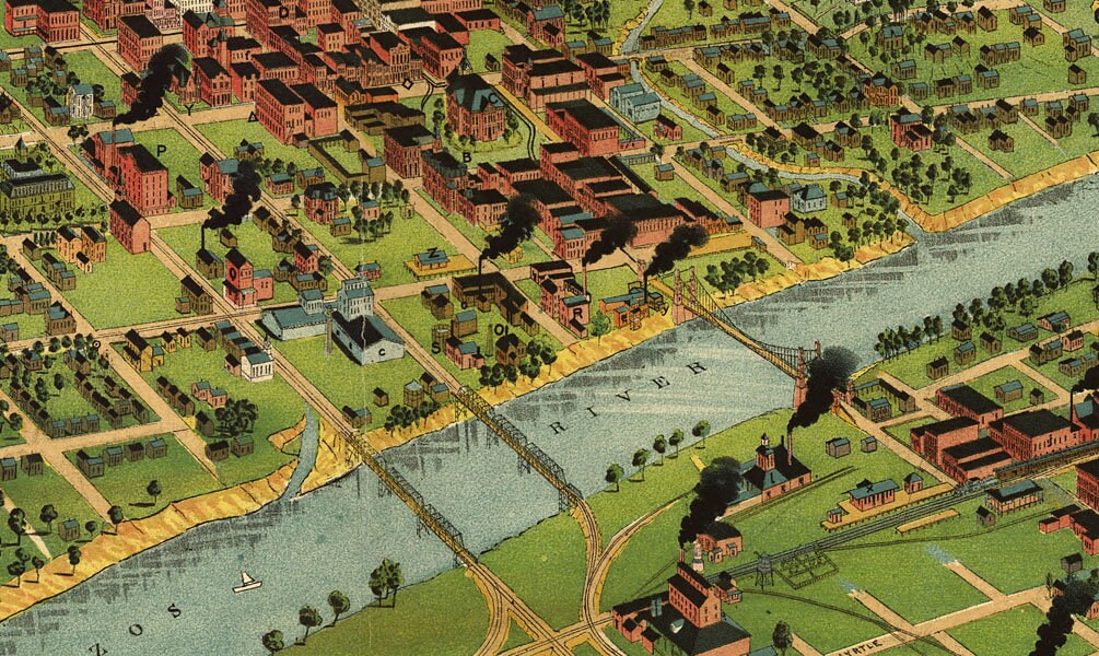 1891 Panoramic Map of Waco Texas