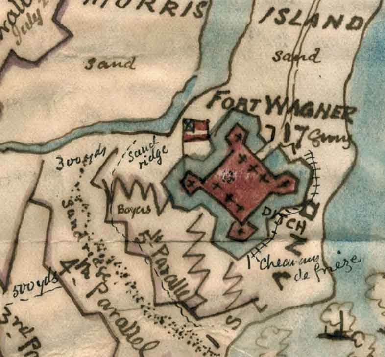 1863 Map of Fort Wagner Morris Island Charleston Harbor