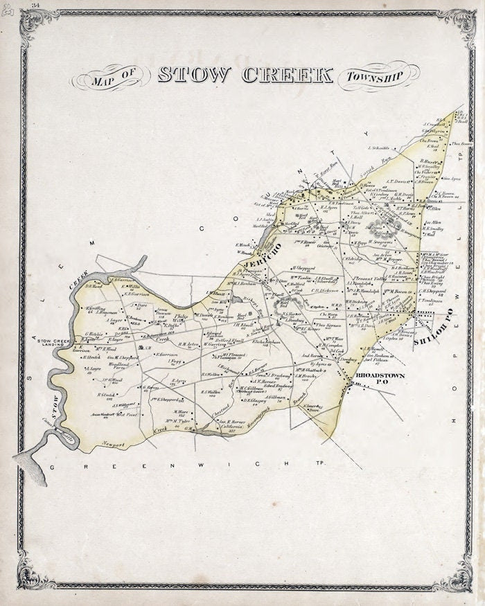1876 Map of Stow Creek Township Cumberland County New Jersey