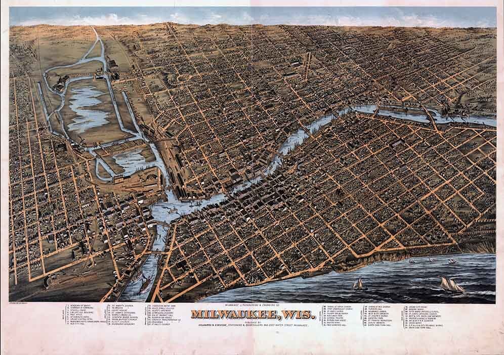 1872 Panoramic Map of Milwaukee Wisconsin
