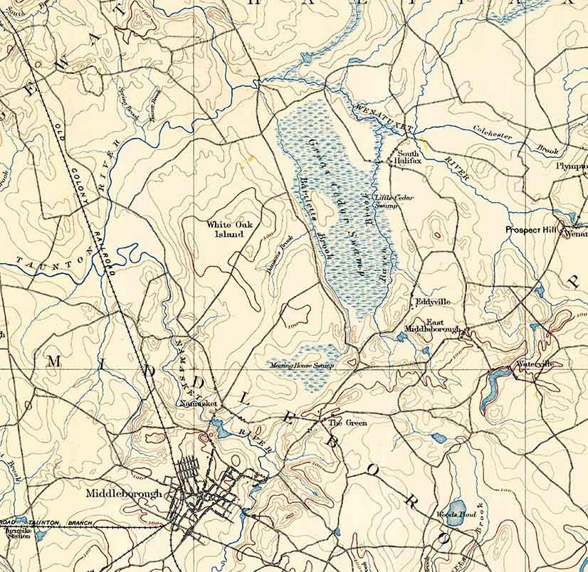 1888 Topo Map of Middleboro Massachusetts Quadrangle