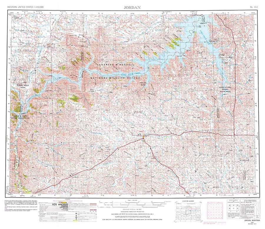1954 Topo Map of Jordan Montana Quadrangle Fort Peck Lake