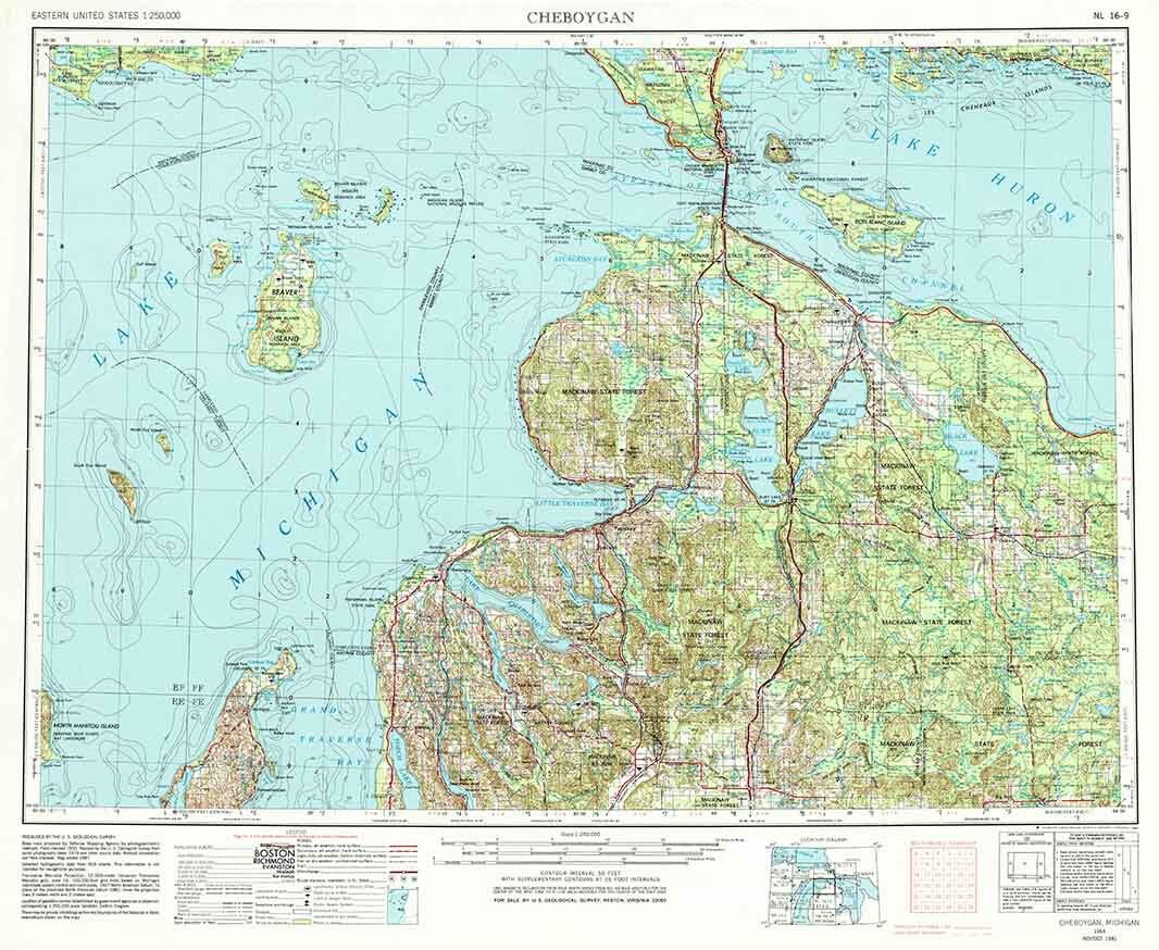 1955 Topo Map of Cheboygan Michigan Quadrangle