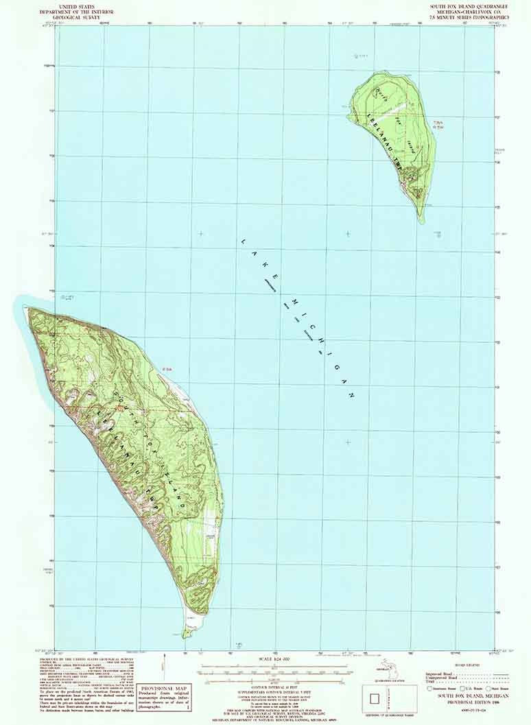 1986 Topo Map of South Fox Island Michigan Quadrangle