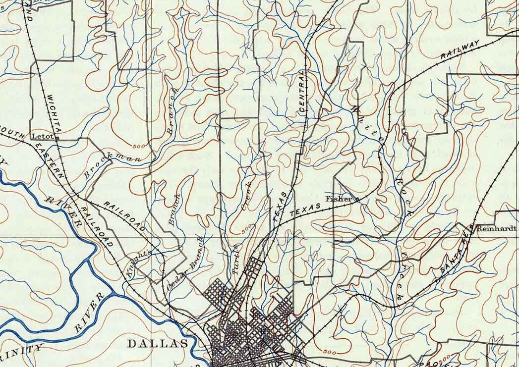 1893 Topo Map of Dallas Texas - Rockwall - Kaufman - Ellis