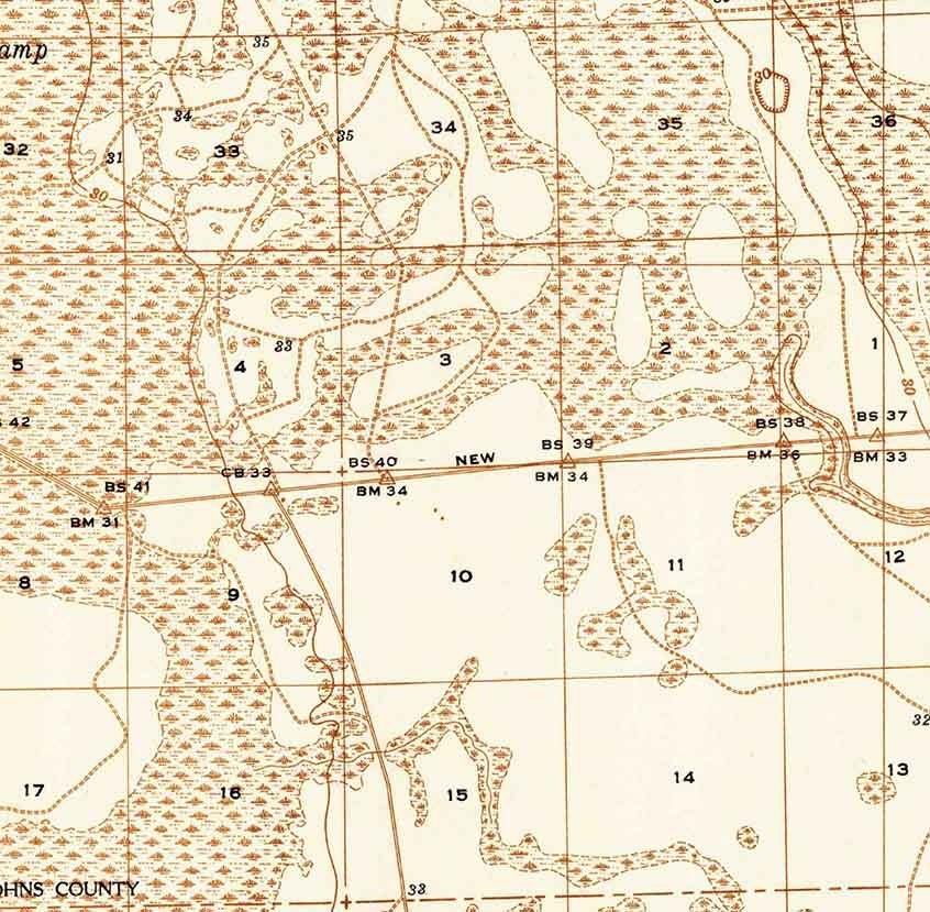 1937 Topo Map of Dinner Island Quad Florida - St. Johns County