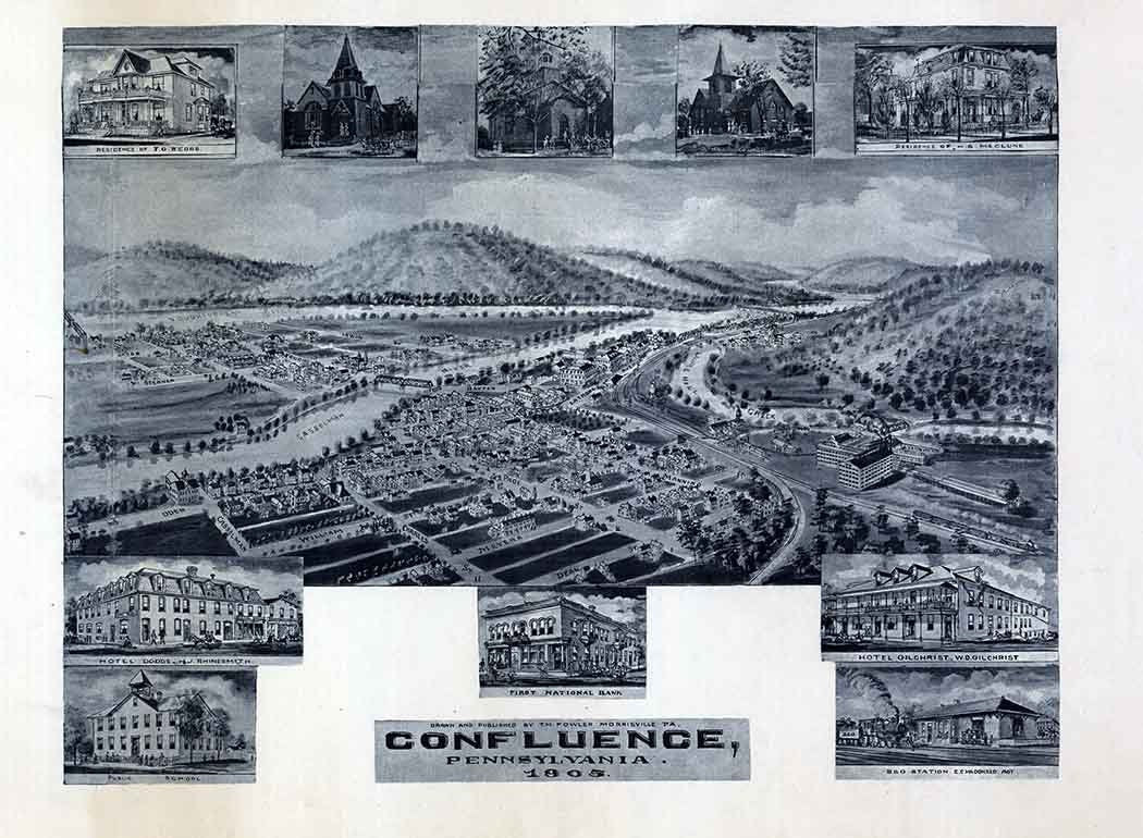 1905 Panoramic Map of Confluence Pennsylvania