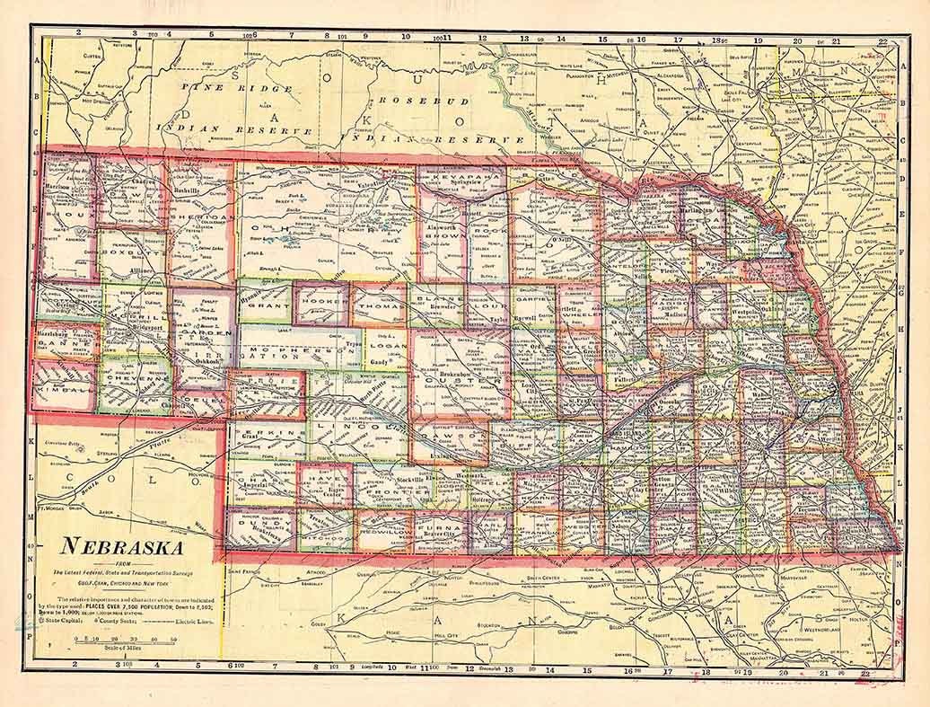 1911 Map of the State of Nebraska