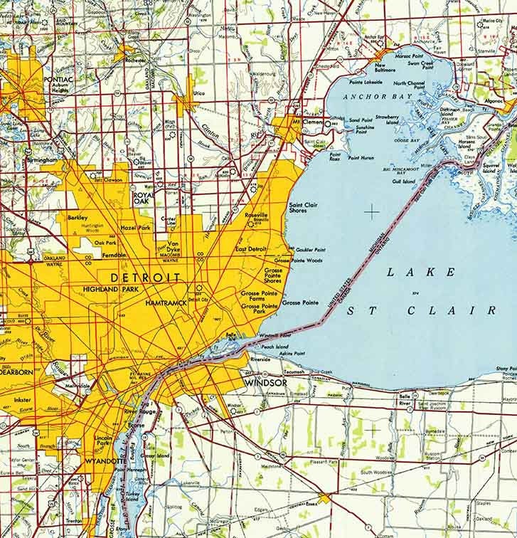 1954 Topo Map of Detroit Michigan Quadrangle Lake Saint Clair
