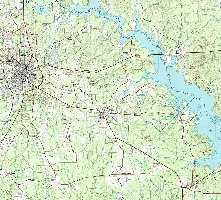 1992 Topo Map of Lufkin Texas Quadrangle Sam Rayburn Reservoir