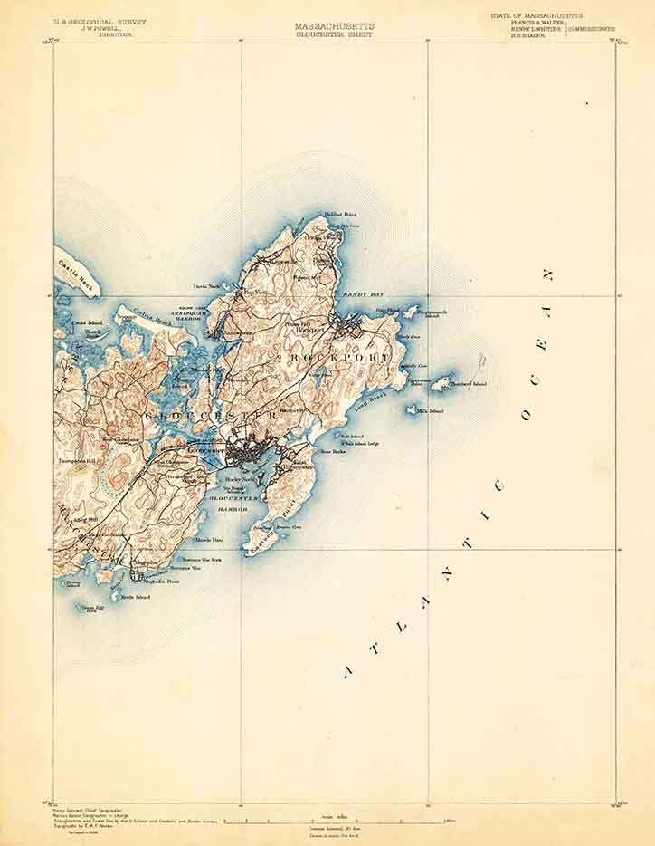 1888 Topo Map of Gloucester Massachusetts Quad