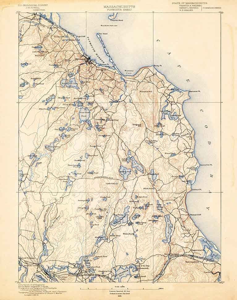 1889 Topo Map of Plymouth Massachusetts Quad