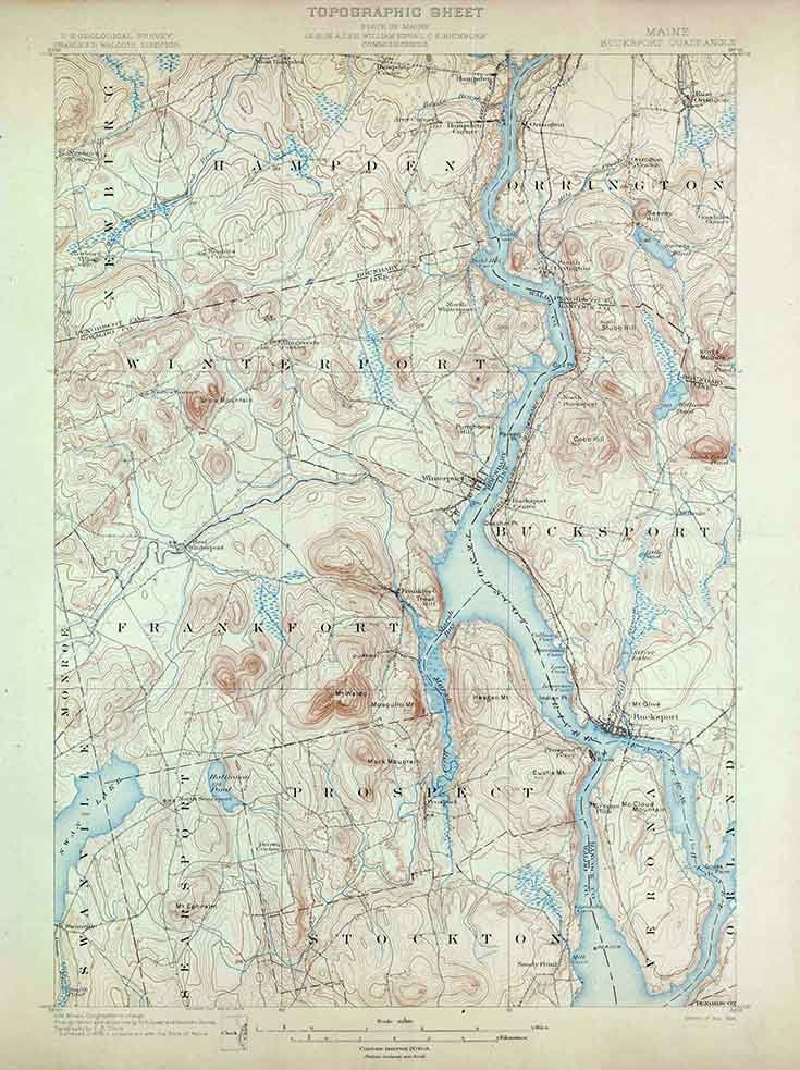 1900 Topo Map of Bucksport Maine Quad