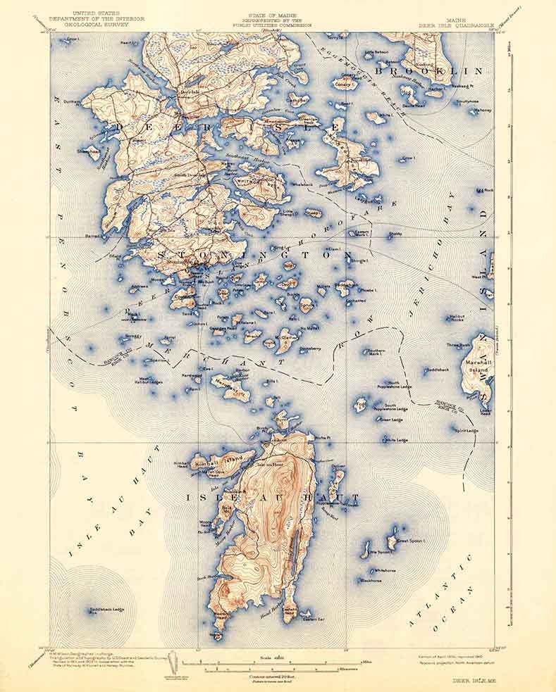 1904 Topo Map of Deer Isle Maine Quad Stonington