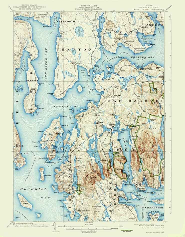 1904 Topo Map of Mount Desert Island Quad Maine