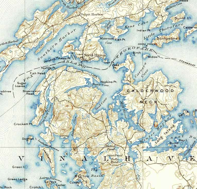 1904 Topo Map of Vinalhaven Maine Quad North Haven