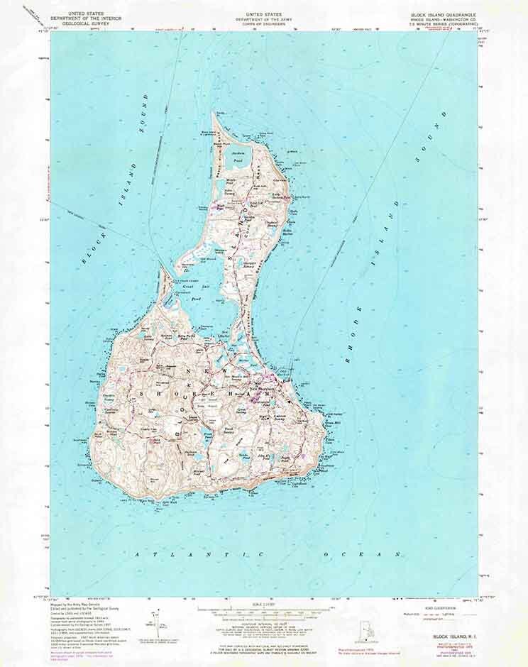 1957 Topo Map of Block Island Rhode Island Quad