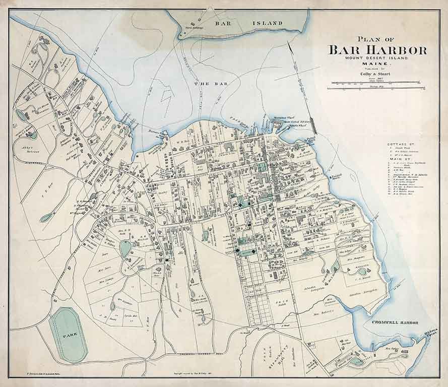 1887 Map of Bar Harbor Mount Desert Island Maine