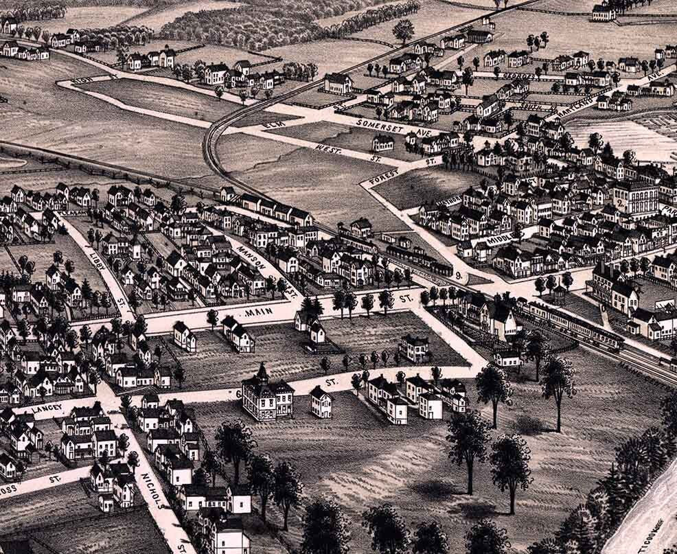 1889 Panoramic Map of Pittsfield Maine