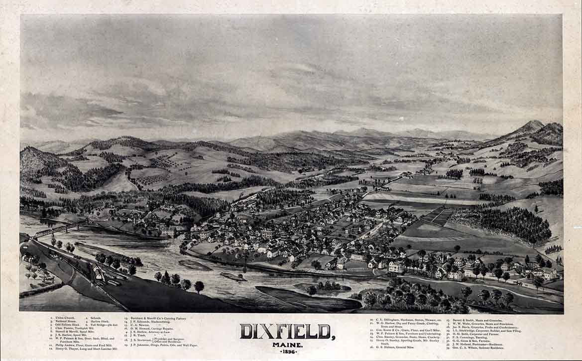 1896 Panoramic Map of Dixfield Maine