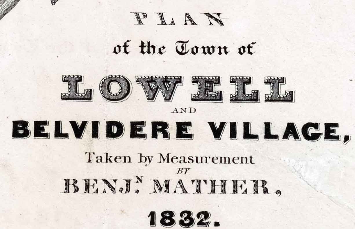 1832 Map of Lowell and Belvidere Village Massachusetts