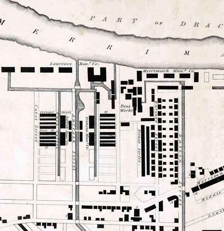1832 Map of Lowell and Belvidere Village Massachusetts